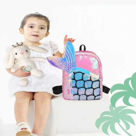 Kids Toddler Backpack Cute Mermaid Reversible Sequin Mini School Bag PU Leather Waterproof Backpack for Girls Blue